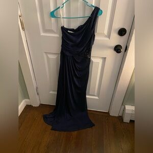 Navy Blue One Shoulder Dress with Lace Detail Size 2